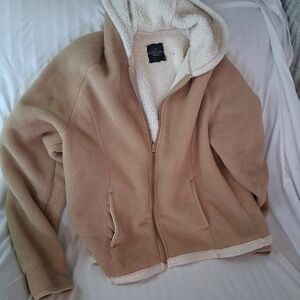 Faded Glory Tan Sherpa-Lined Hooded Fleece Jacket